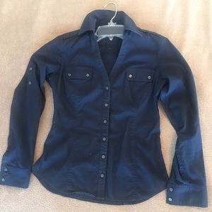Navy Blue Shirt Style Blouse